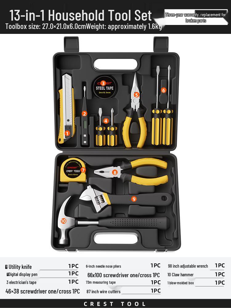 Comprehensive Home Repair Tool Kit: Pliers, Hammer, Wrench, Combination Set.