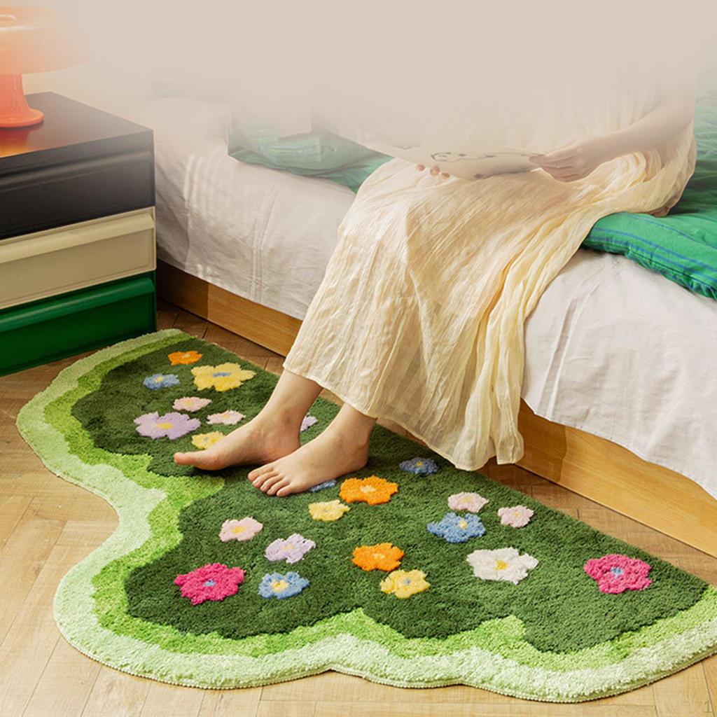 Decorative Carpet Floor Mat Aesthetic Nonslip Practical Soft Fashion Plants Flower Rug Irregular