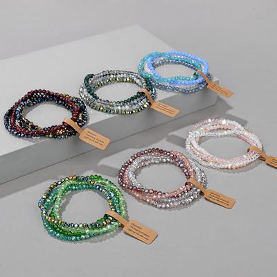 4mm Beads Women's Bracelet Set Multi Cut Glass Beads Stretch Bracelet Tag Clip Bracelet