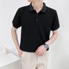 Men's Casual Retro Striped Polo Shirt: Short-Sleeved, Solid Color, Versatile Knitted Lapel T-Shirt