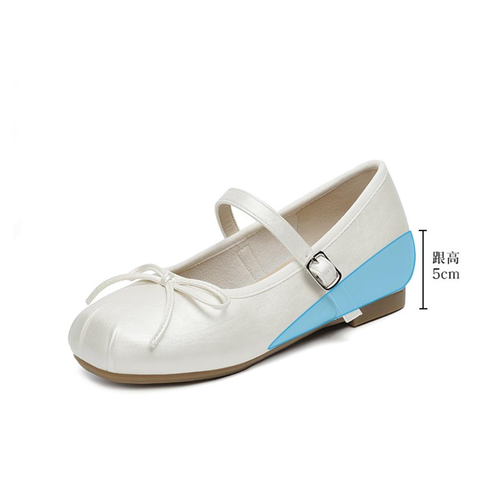 Fashion Inner Height Increase Silver Mary Jane Pumps Women's Summer Flats 2025 New Ballet Shoes with Skirt Small Leather Shoes for Women