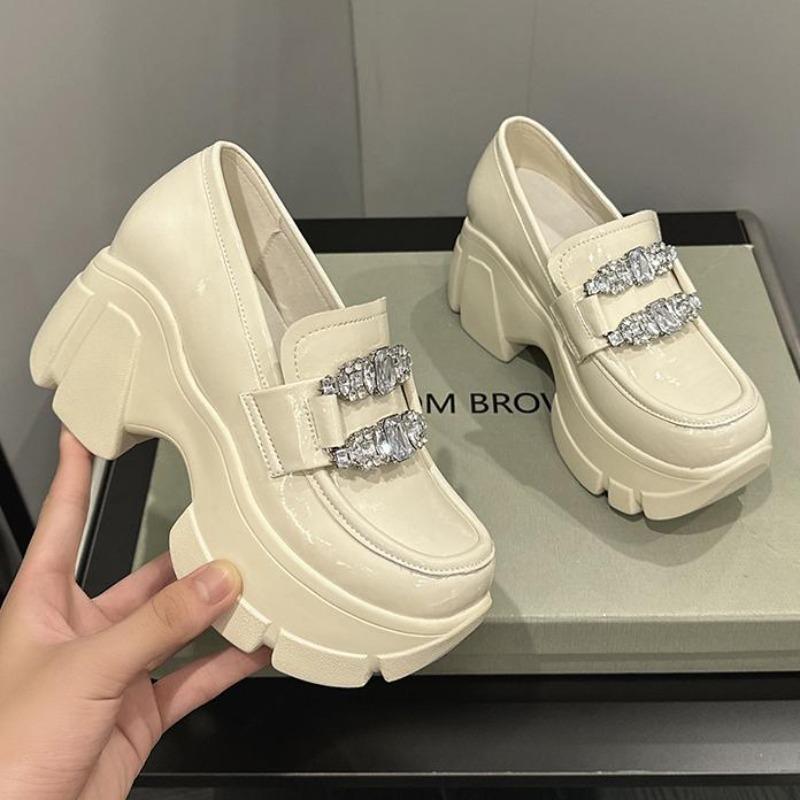 Fashion Thick-soled Mary Jane Platform Loafer Inner High Heel British Leather Shoes Women Thick Bottom Sponge Bottom Non-slip