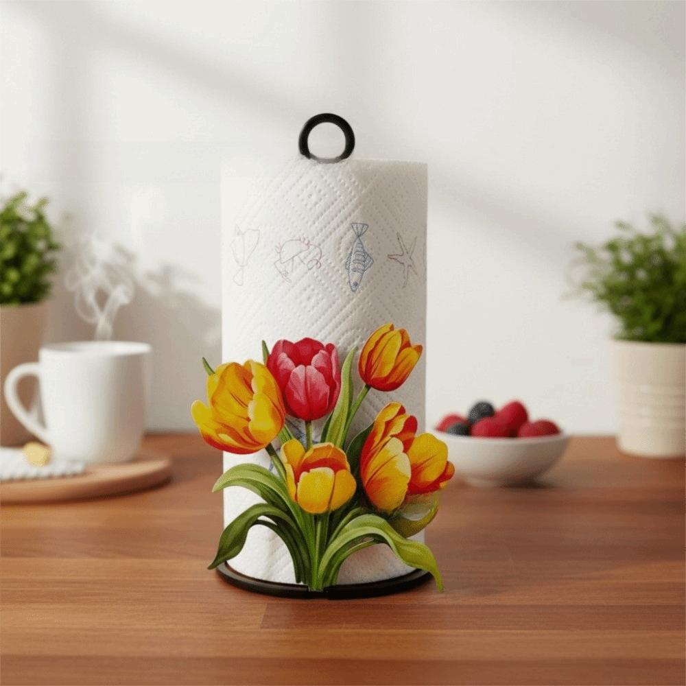 

Cast Iron Material Tulip Tissue Holder No Drilling Required Festive Decoration Cast Iron Tissue Holder Surface Mount Design