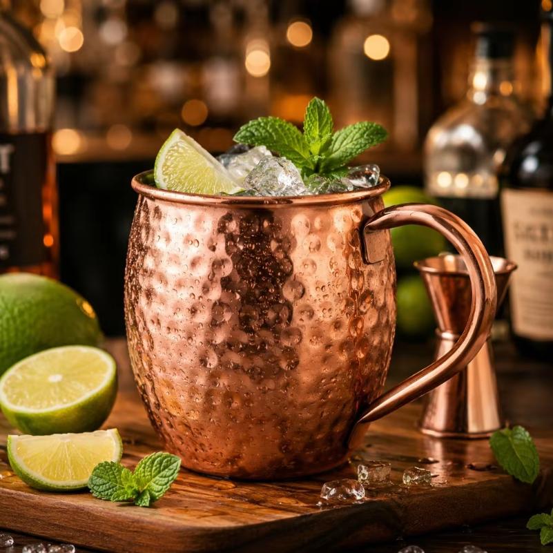 1Pc Pure Copper Mug 500ml Solid Metal Coffee Cup 17oz Cocktail Beer Milk Drinking Mug for Bar Kitchen Party Beverage Use