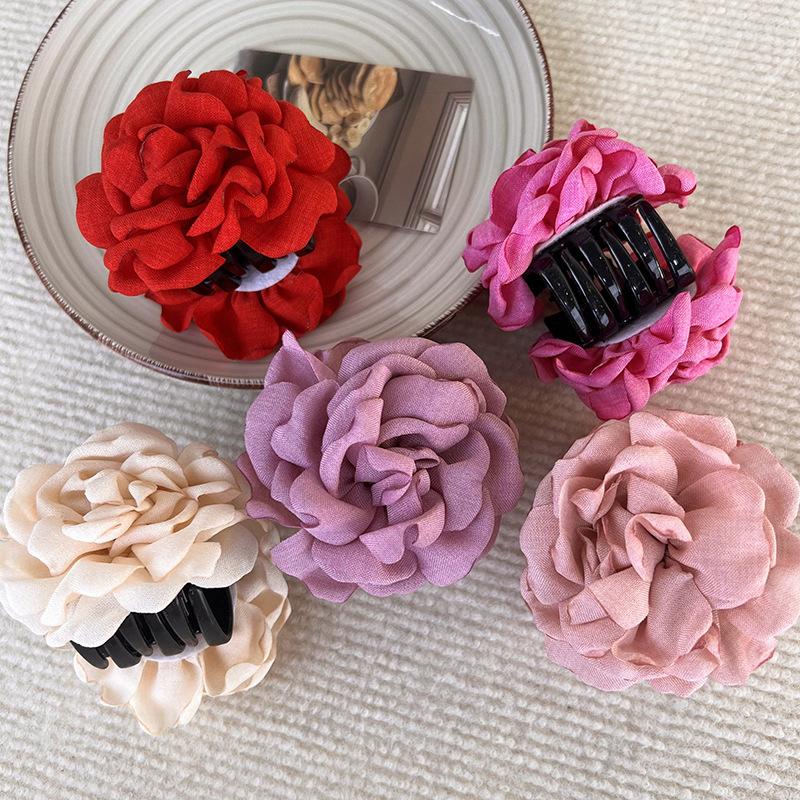 Barrette Floreali Romantiche Rosa Francese per Capelli Posteriori Donna Clip a Pinna di Squalo Presa Ampia Clip Allentata Copricapo