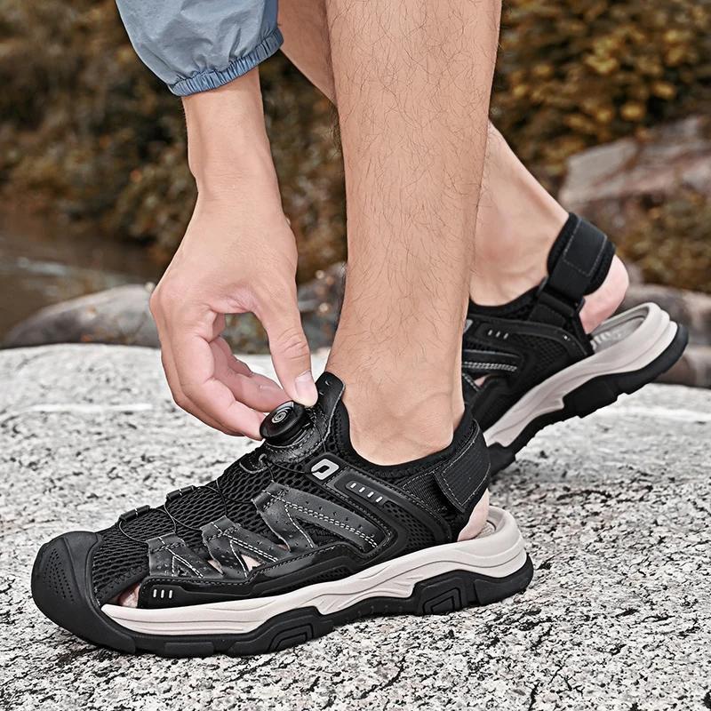 Fashion New Summer Mens Casual Shoes Genuine Leather Outdoor Breathable High Quality Sandals Fashion Walking Sport Shoe for Men Sneakers