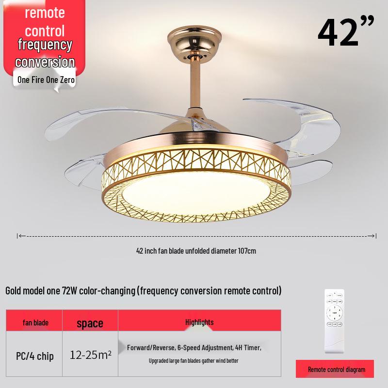 Modern Minimalist Ceiling Fan Chandelier with Invisible Blades & LED Light for Bedroom, Living & Dining Room