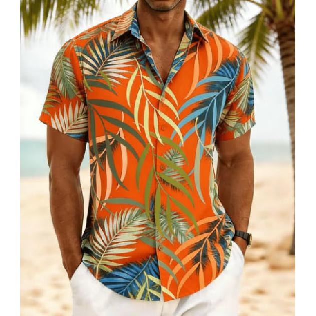 Men's short-sleeved shirt, spring and summer Hawaiian vacation-style loose-fitting casual shirt