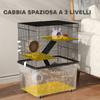 Gabbia per criceti a 3 piani con ruote, 2 piattaforme, rampe, ciotola e beverino, 58x43x74 cm, Nera