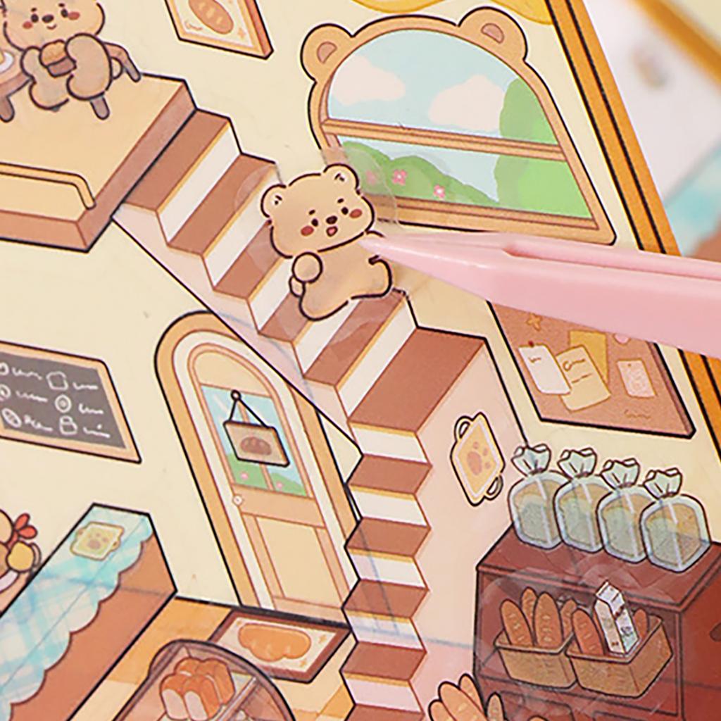 3D Scene Sticker Cartoon Scenery Sticker Miniature Simulated Cabin Scene Sticker for Scrapbooking Journal Planner Album