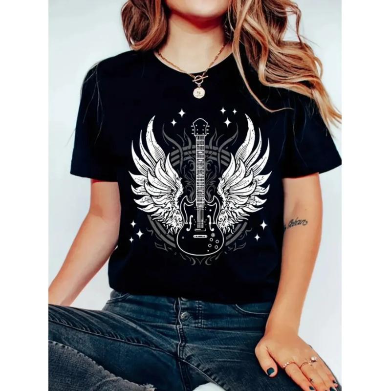 Camiseta Para Mujer Con Estampado De Alas De Guitarra Haraju S