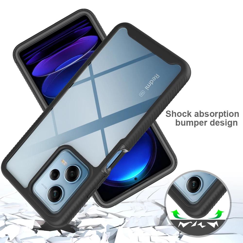 Armor Shockproof Case with PET Front Screen Protector For Xaiomi Redmi Note 12 5G Poco X5 Transparent Acrylic Back Cover