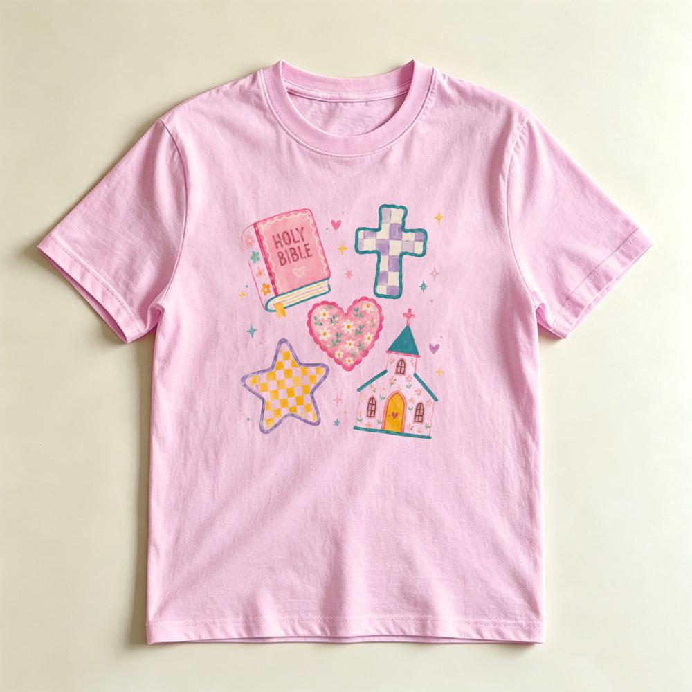 Pastel Christian Tee Cute Holy Bible Cross Coquette Faith Graphic Tshirt Christian Believer Coquette Gift Tshirt Unisex Tops S