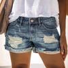 Women's Mid Rise Straight Distressed Denim Shorts Frayed Raw Hem Ripped Washed Jean Casual Hot Pants