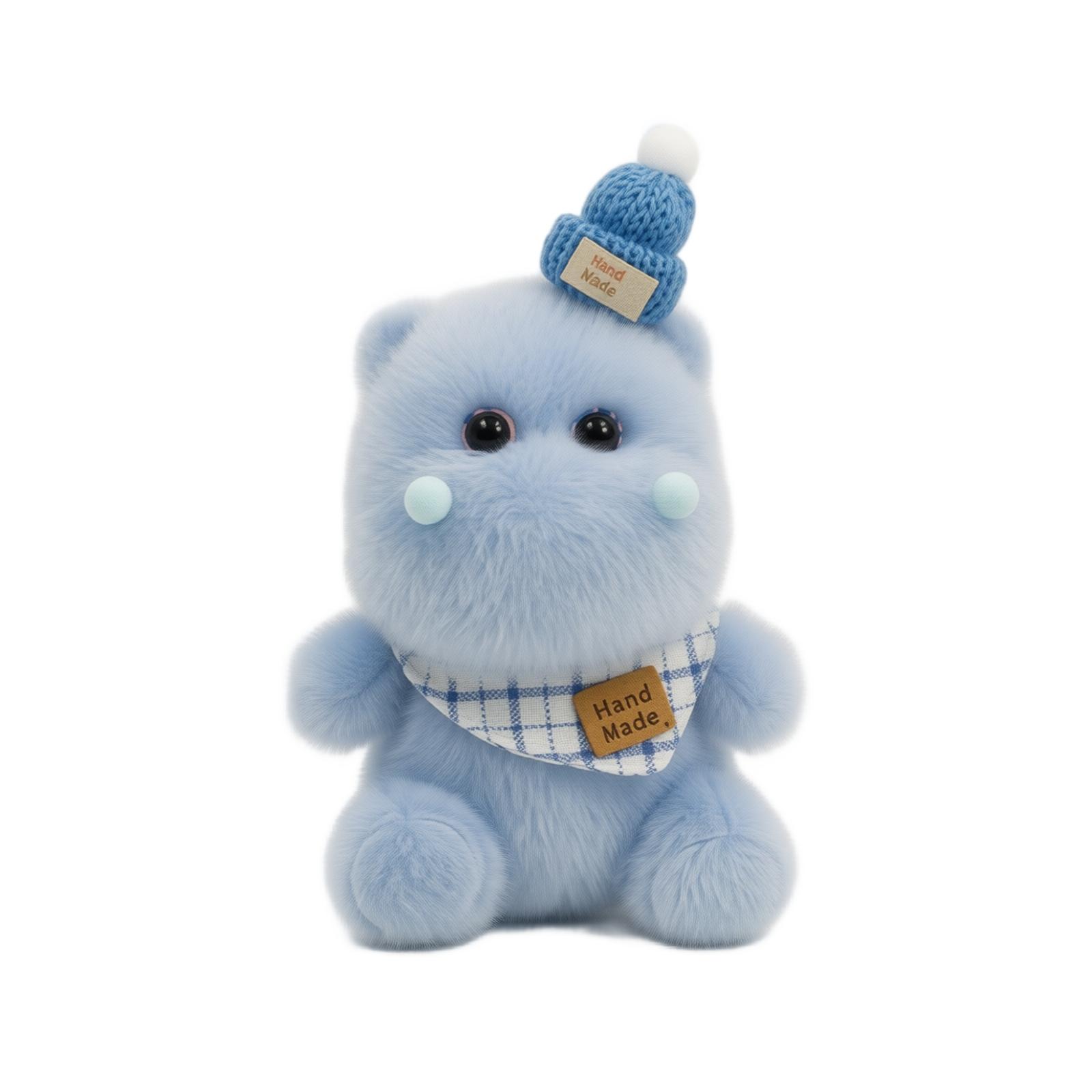 Plush Hippo Keychain Soft Stuffed Animal Doll Hanging Accessory with Knitted Dress for Bag Decoration or Collectible Toy for Kids and Adults One Size синий