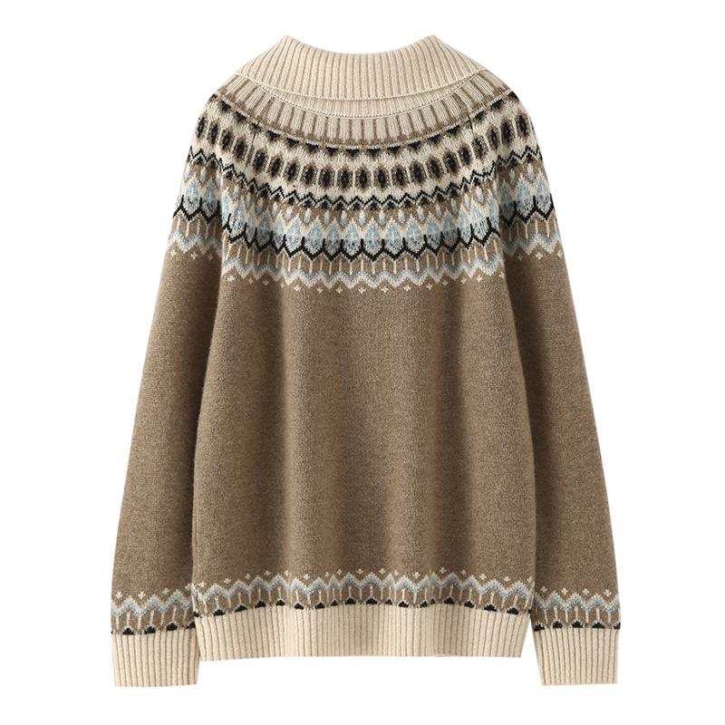 Women's Fair Isle Cashmere Zipper Cardigan - Cozy Autumn/Winter Sweater Coat.