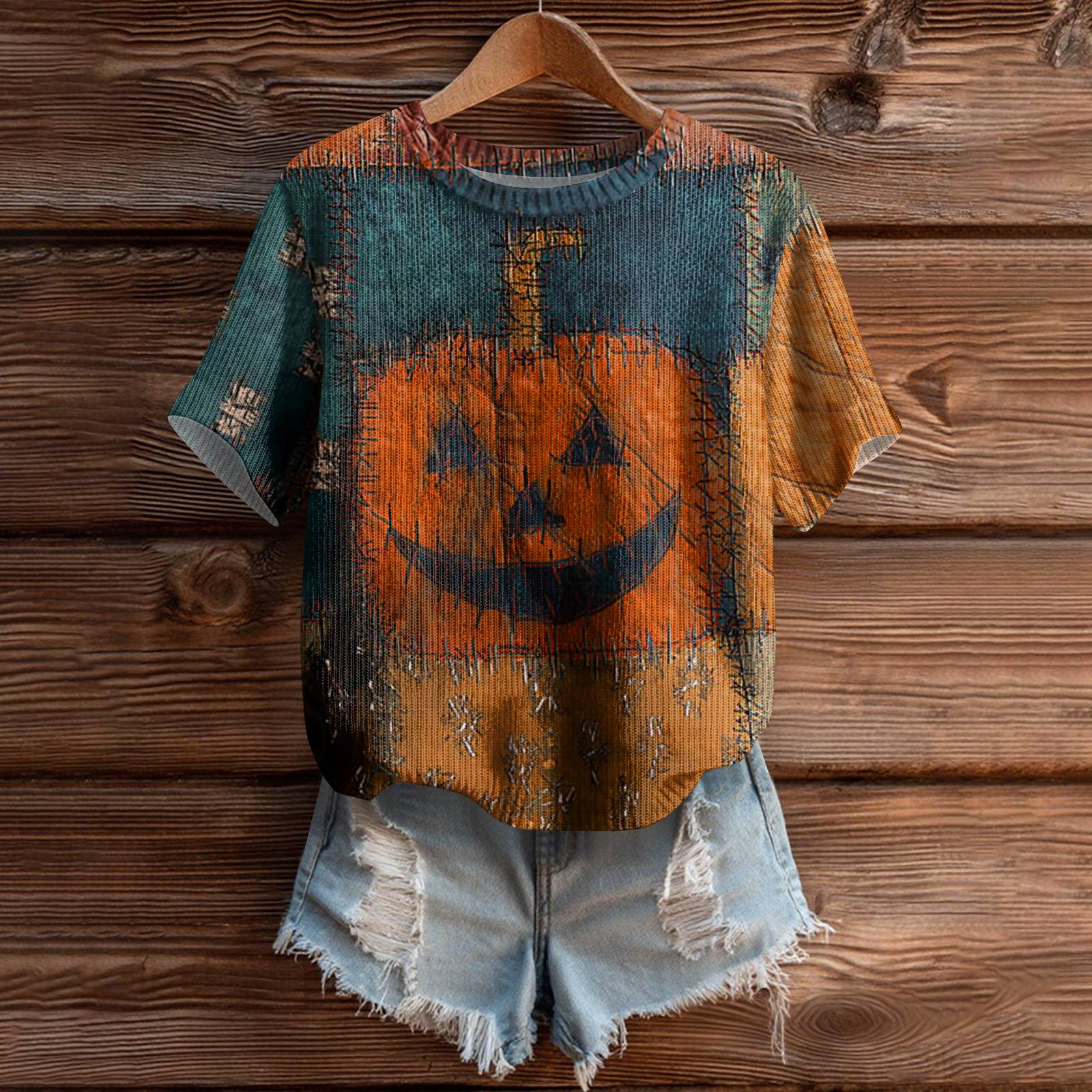 

Женский милый свитер вязаный модный повседневный с круглым вырезом и короткими рукавами уютный топ с принтом XL