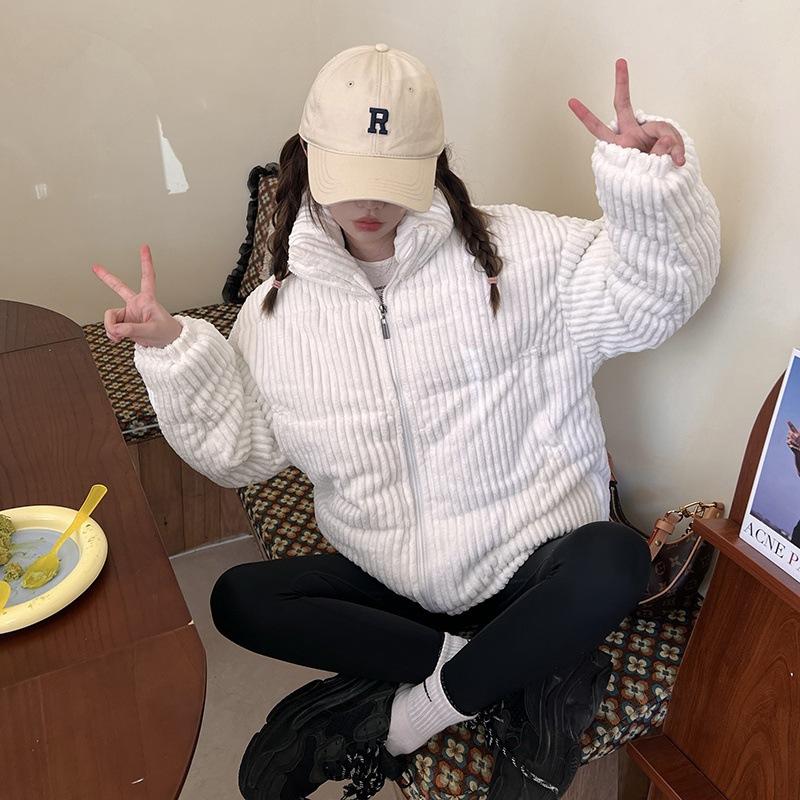 Winter new stand-up collar short corduroy down cotton-padded jacket for students loose small cotton-padded jacket for women