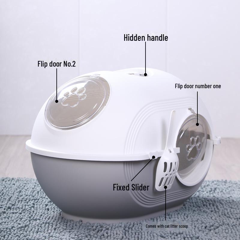 Carver Fully Enclosed Top-Entry Space Capsule Cat Litter Box - Splash-Proof, Extra-Large 