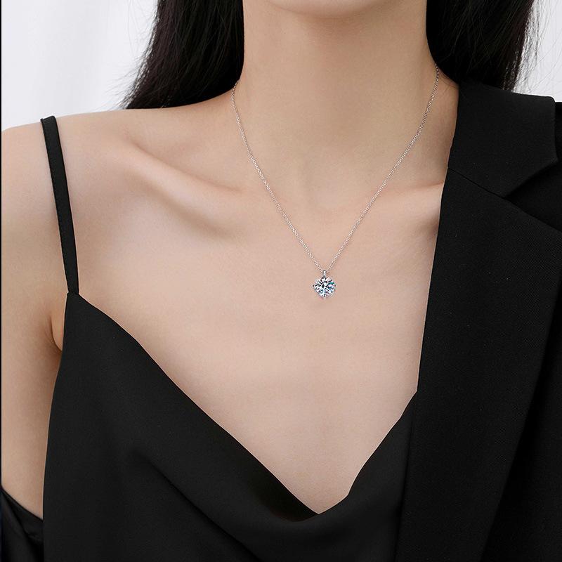 6.5mm Rond Geslepen Drie-klauw Solitaire Moissanite Hanger Ketting S925 Sterling Zilver Voor Vrouwen