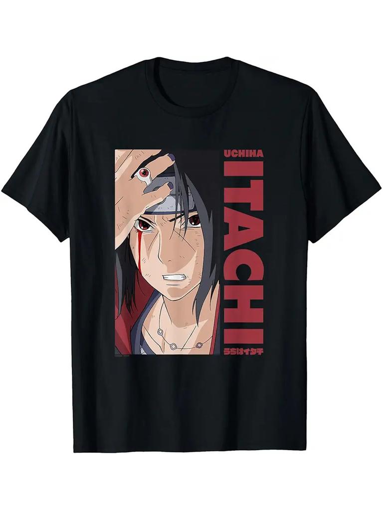 Naruto Tshirt Mens Summer Pure Cotton Uchiha Itachi Pattern Printed Short Sleeve Large Fashion Street Wear Tshirt