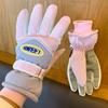 Touch Screen Pink Cycling Ski Gloves for Women In Plus Velvet and Thickening To Keep Warm and Cold Proof