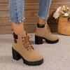 Large Size Thick Heel Martin Boots Women's Autumn and Winter Thick-soled Waterproof Table Casual Lace-up Versatile Short Boots