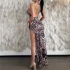 Leopard Printed Sexy Backless Maxi Dress Spaghetti Strap Bodycon Dresses Lady Women Clothes Cocktail Party Club