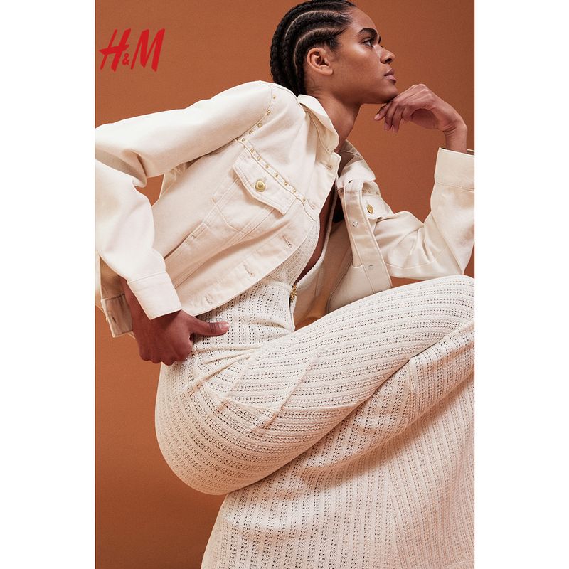 

HM Women s clothing dress 2025 Summer New Wave Style Wear Embroidered Mesh Knitted dress 1278400 Cream 175/116(XL)