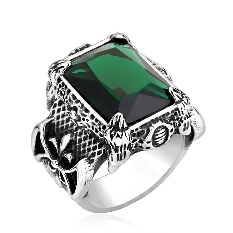 Classic Dragon Claw Blue/Black/Green/Red Zircon Stone Ring Men Stainless Steel Nordic Axe Viking Rings Punk Jewelry Dropshipping