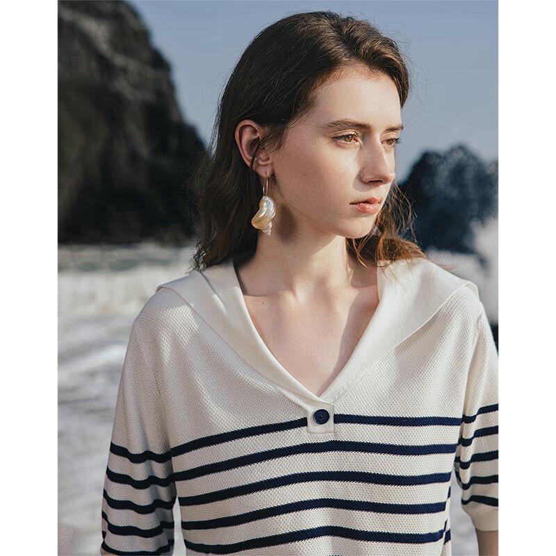 Women's Striped Sailor Collar Knit Top