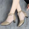 5cm Elegant Fashion Breathable Mesh Leather Boots Summer Shoes 2025 Trend Med Kitten Heels Short Ankle Boots Sandals Office Mom