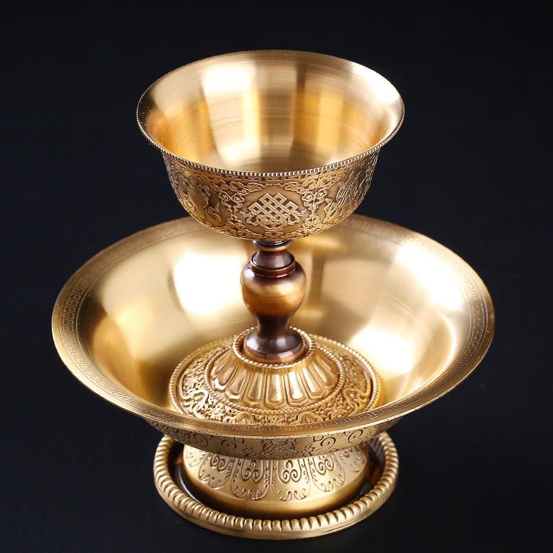 Buddhist Guardian Protecting Dharma Cup Handicraft Embossed Bronze Tibetan Tribute Buddhism Plate Home Gift Indoor Decorative