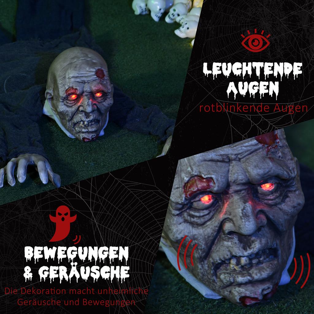 Halloween Decoration Zombie, LED Eyes, Howls and Crawls, Sound & Motion Sensor, Battery-operated, 159 Cm