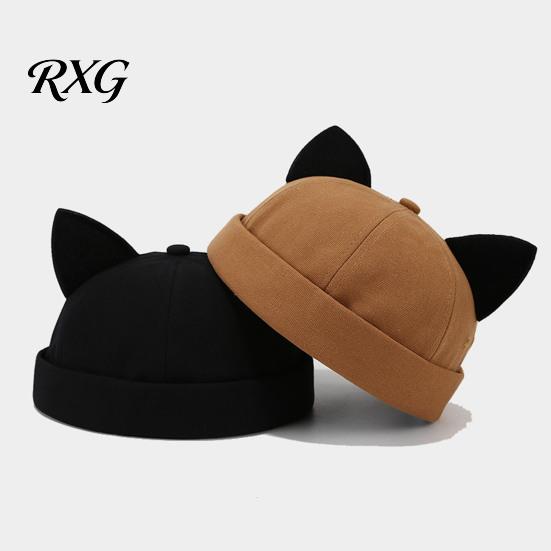 Leichter Modehut für Damen, Kappenhut ohne Schirm mit Katzenohren, Niedrige Schiebermütze, Verstellbare Skullcap, Stilvolle Unisex-Kappe für den täglichen Gebrauch, Schiffermütze
