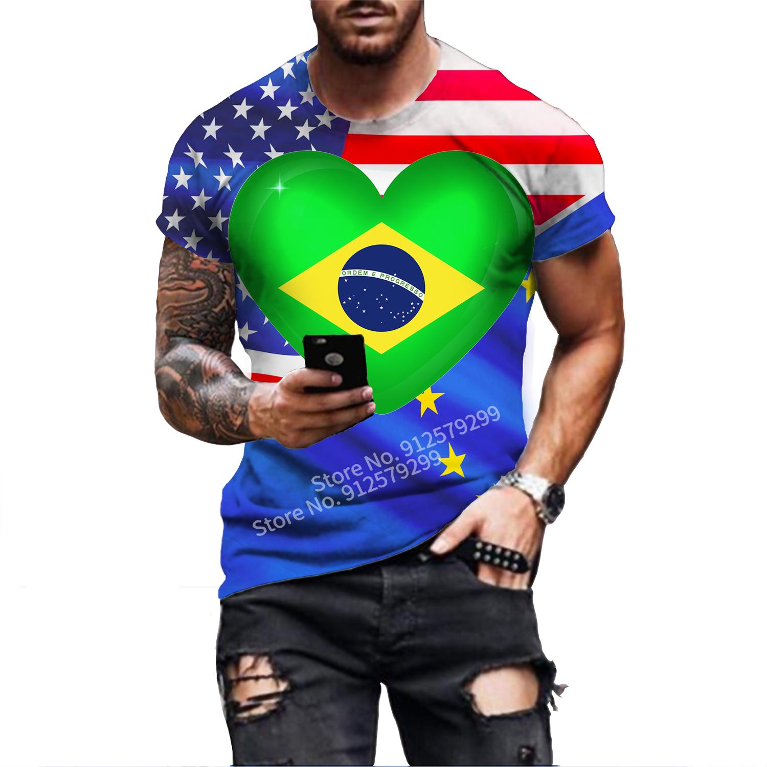 Men look 3D Clothes Man Fashion Brazili&euml; T-shirt Harajuku Heren Brazili&euml; Vlag 3D Print Casual Sport T-shirt Casual Korte Mouw Birl T-shirt L