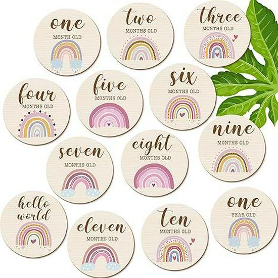 

13-Piece Carved Baby Milestone Wooden Sign Set 10cm прозорий