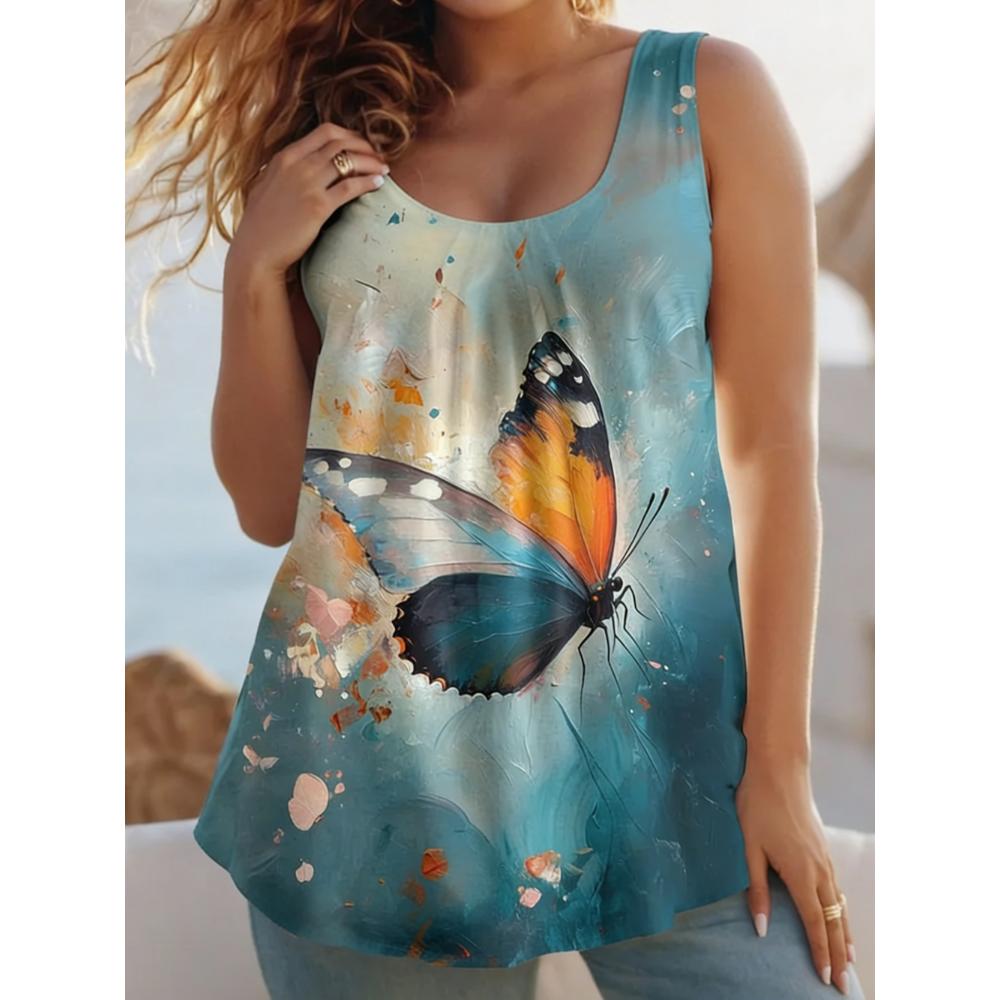 

Летний женский большой размер 3D-печать цветы животные жилет свободный модный удобный мягкий дышащий круглый вырез без рукавов жилет S