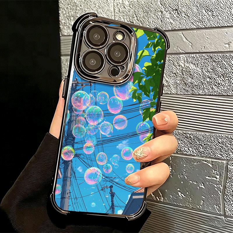 Anime Aesthetic Scenery Plating Phone Case For Iphone 16 17 Pro Max Air 16E 14 15 Plus 12 13 Mini Anti-Fall Airabag Cover