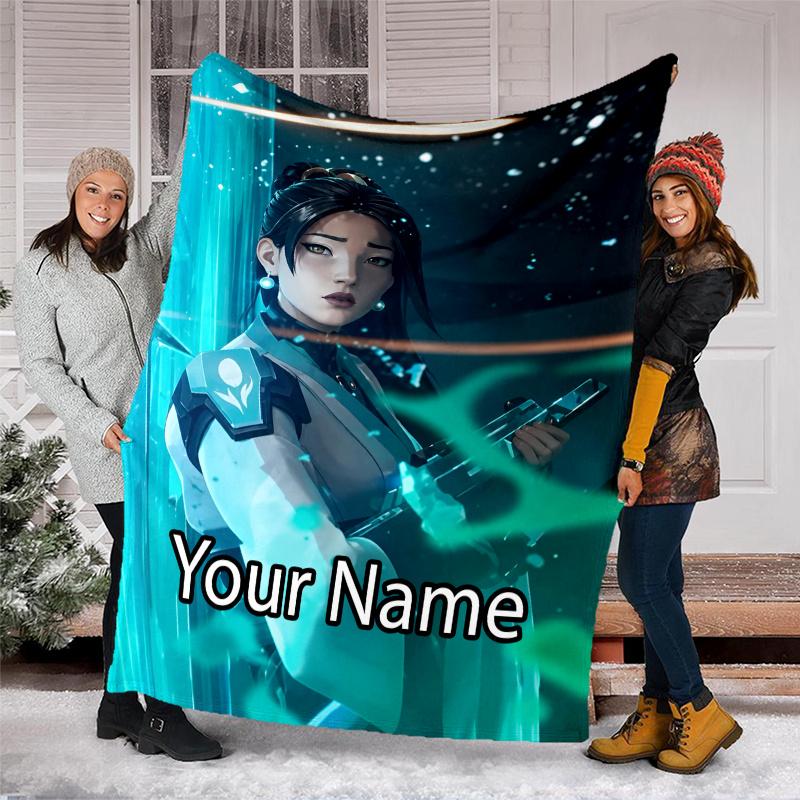 Custom Name Valorant Theme Printed Blanket - Perfect for Couch, Bed, Travel & Outdoor Use | Machine Washable, Cozy & Durable.