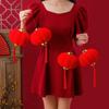 Portable Round Plush Red Lantern With Lanyard Chinese New Year Spring Festive Holiday Decoration
