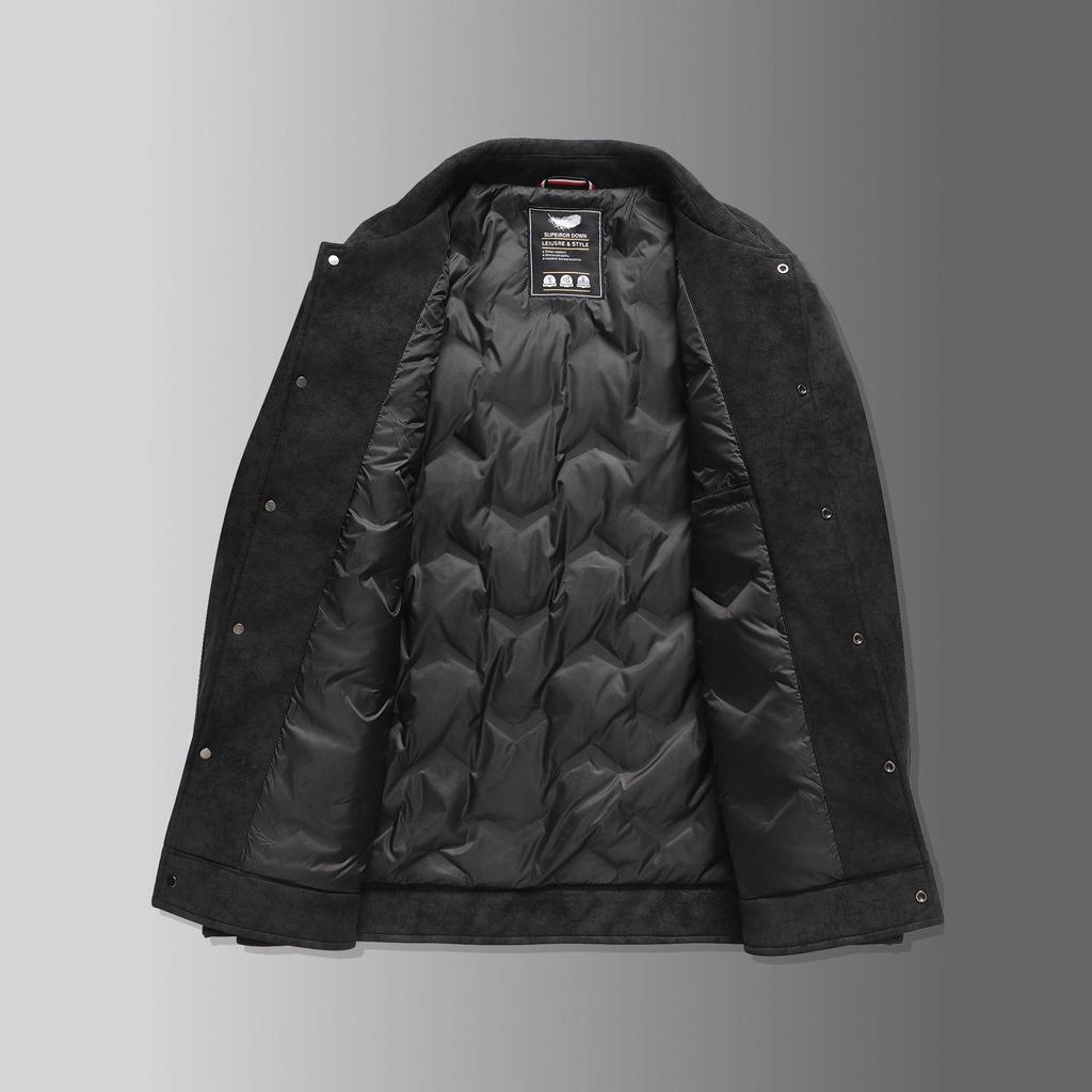 2025 Men's Plus Size Camouflage Leather Down Jacket with Lapel - Trendy Warm Winter Outerwear