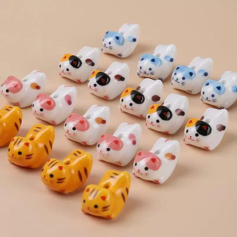 Colorful Cute Kitten Ceramic Beads for DIY Jewelry & Lucky Cat Pendants