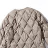 Women Ultralight White Duck Down Long Jacket Argyle V-neck Collar Casual Autumn Winter Outwear Coat