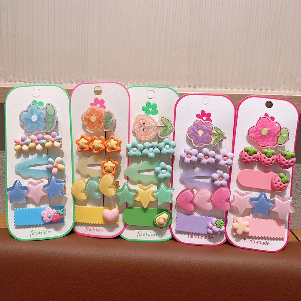 5pcs/set Dopamine Colorful Children's Hair Clip Cute Cartoon Flower Heart-shaped Hairpin Bangs Hair Clip Headwear Hair Accessories
