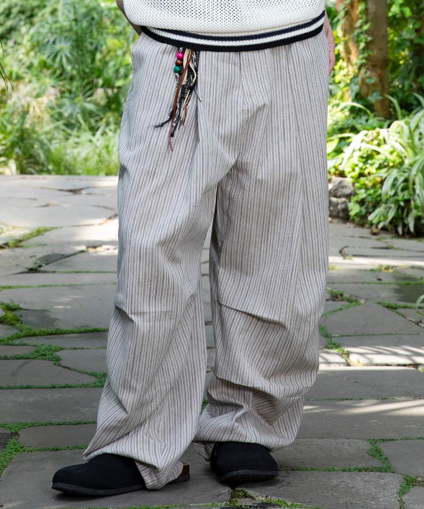 GLACK Gp139 Striped Linen Easy Pants (Beige)