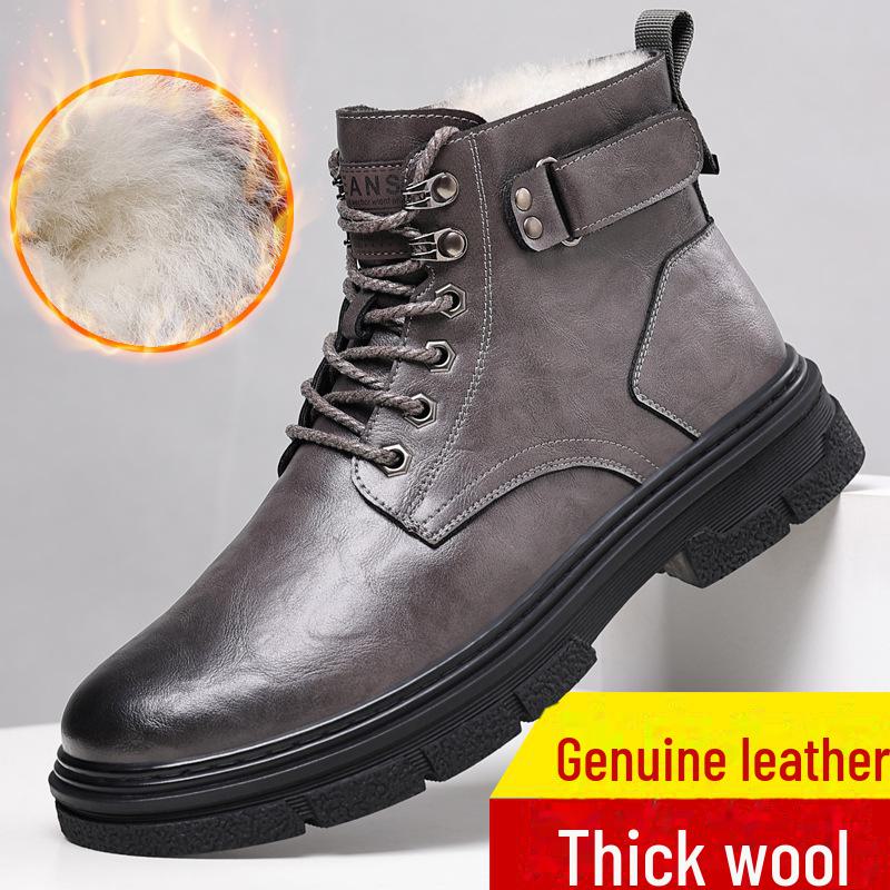 

Мужские высокие зимние кожаные ботинки с подкладкой из шерсти и бархата 44