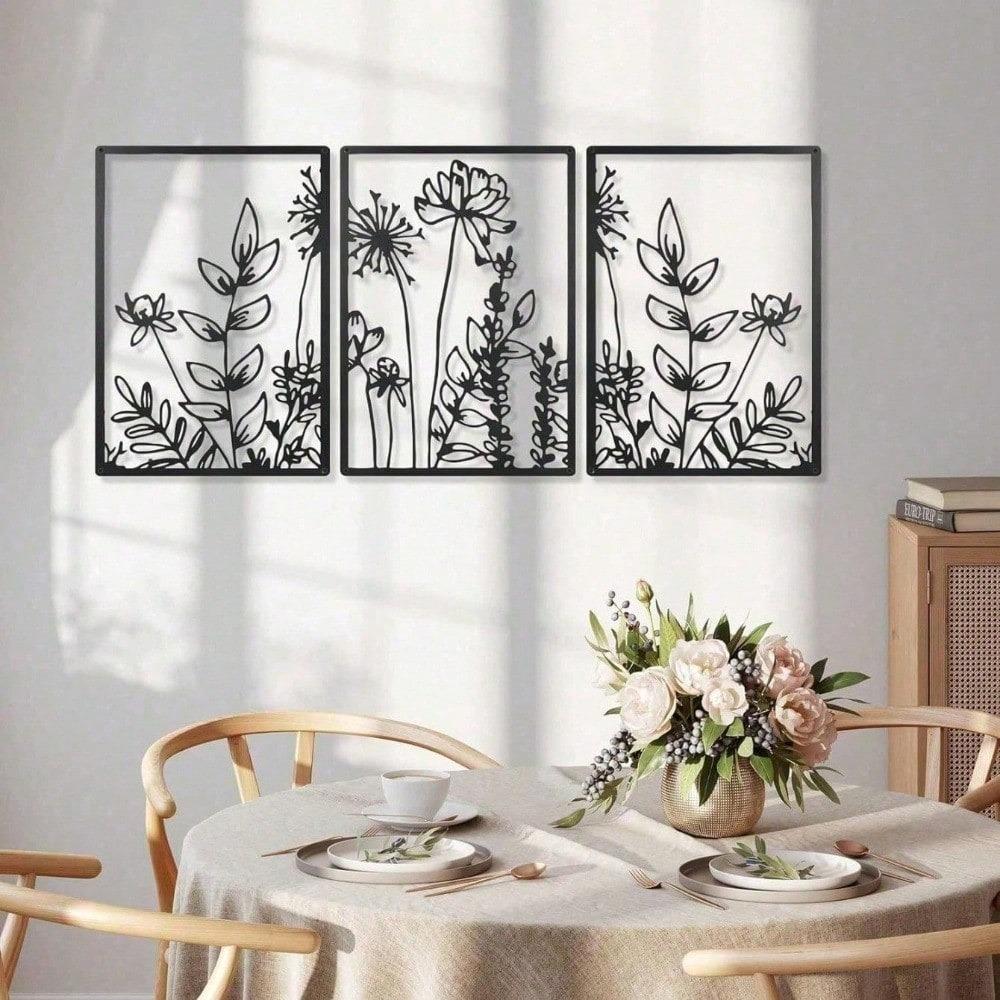 Aesthetic Metal Wall Art for Living Room, Bedroom Office Decor, Minimalist Nature Plant Prints, Easy to Hang, Housewarming Gift for Women