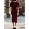 Robe Fourreau Élégante à Manches Volants 2026 pour Femmes, Robe Midi Bodycon à Col Rond Coupe Ajustée, Tenue Formelle pour le Bureau et les Soirées Cocktail
