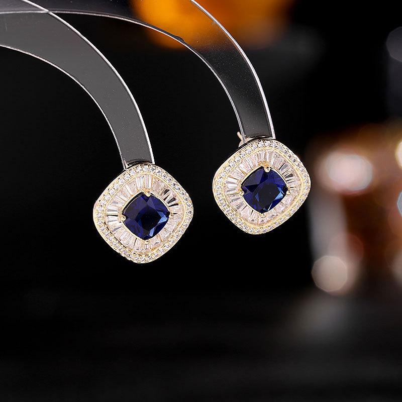 Women's Light Luxury Design Elegant Geometric Square Zircon Earrings Fashionable And Versatile Niche Design Earrings